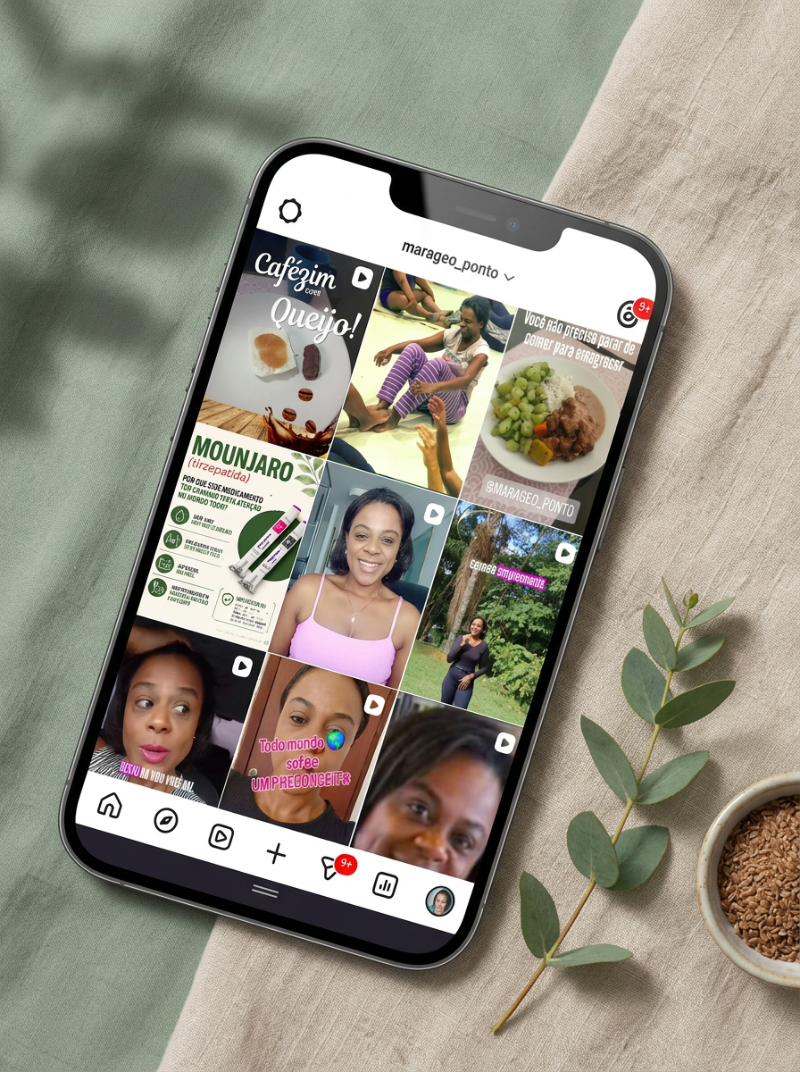 Celular mostrando o perfil do Instagram @marageo_ponto da nutricionista